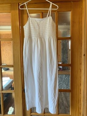 White Smocked Bodice Maxi Dress